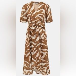 MARC CAIN Belted MIDI Dress Safari Print Cotton Silk size N6 / US 14 $430